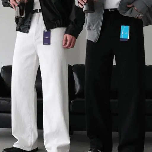 [1+1sale]로엘 화이트 블랙 데님 코튼 베이직 와이드 팬츠(2color)