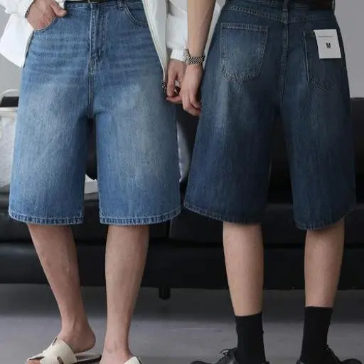 블렌드 워싱 버뮤다 와이드 데님 하프 반바지 팬츠(3color)