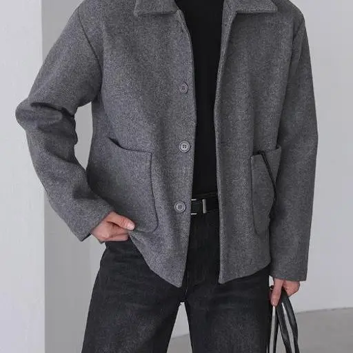 울 미니멀 카라 크롭 숏 코트 자켓(2color)