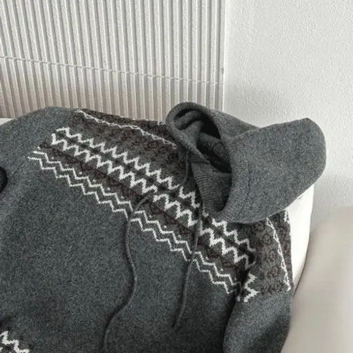 코위찬 자가드 후드니트(2color)