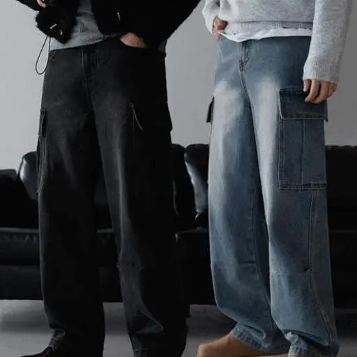 [클리어런스]유틸리티 워싱 카고 와이드 데님 팬츠(2color)