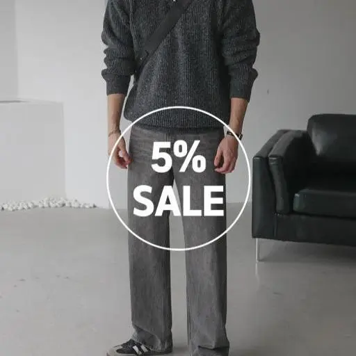 하찌 니트+워싱 세미와이드 데님 코디