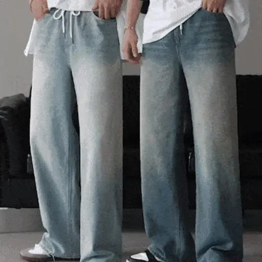 브러쉬 워싱 밴딩 와이드 데님 팬츠(3color)