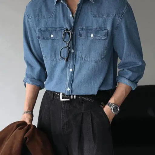 아메리칸 웨스턴 세미오버핏 데님 셔츠(3color)