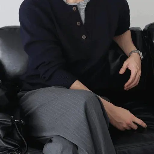 배색 레이어드 헨리넥 니트(4color)