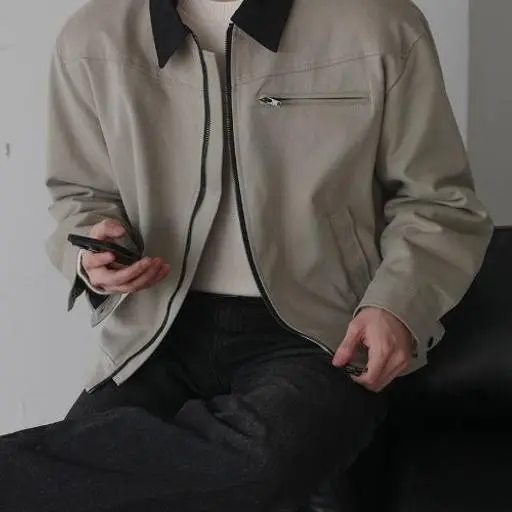 배색 워크 면 워싱 오버핏 자켓(3color)