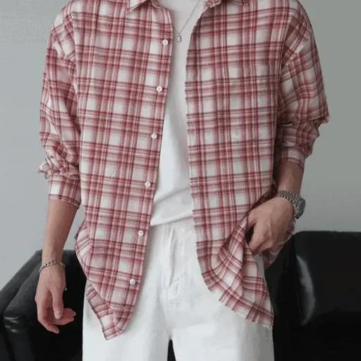 린넨 코튼 오버핏 체크 셔츠(3color)