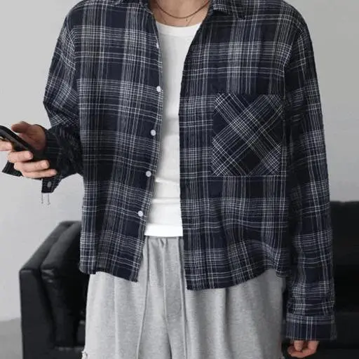 린넨 코튼 체크 크롭 셔츠(3color)