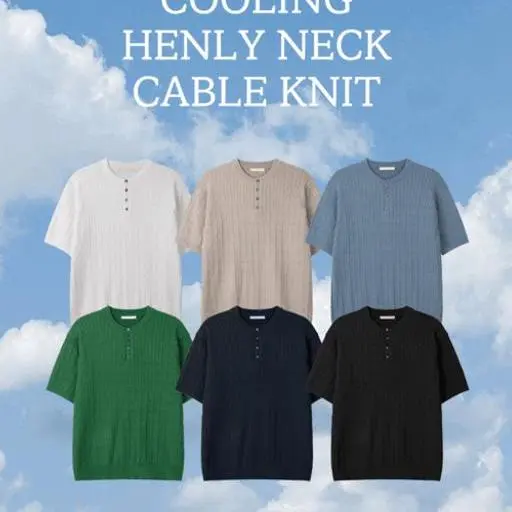 아이스 쿨링 케이블 헨리넥 반팔 니트(6color)