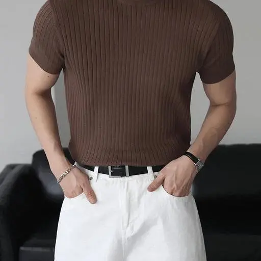 [1+1 sale]린넨 골지 머슬핏 니트 반팔(7color)