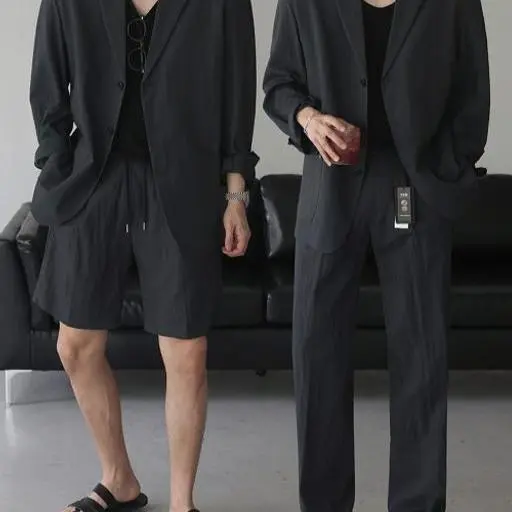 프리미엄 알엔 나일론 블레이저 자켓 원턱 와이드 슬랙스 수트 셋업(3color)