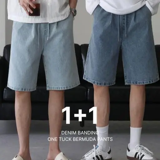 [1+1sale]원턱 와이드 버뮤다 데님 팬츠(3color)