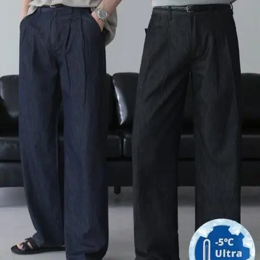 [1+1sale,당일출고]-5도 린넨 아이스 쿨링 논페이드 생지 와이드 데님 팬츠(2color)