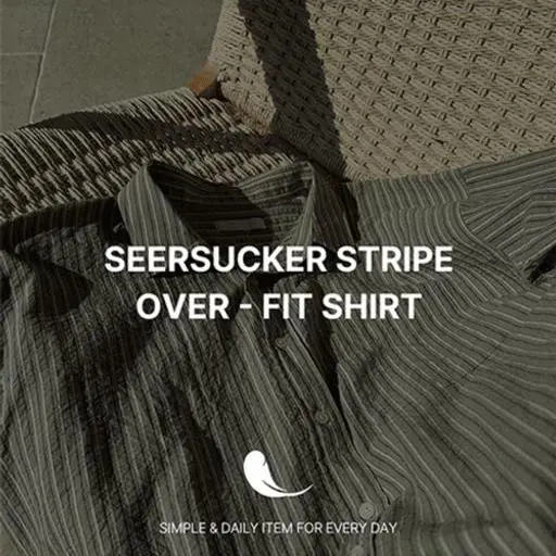 시어서커 스트라이프 오버핏 긴팔 셔츠(4color)