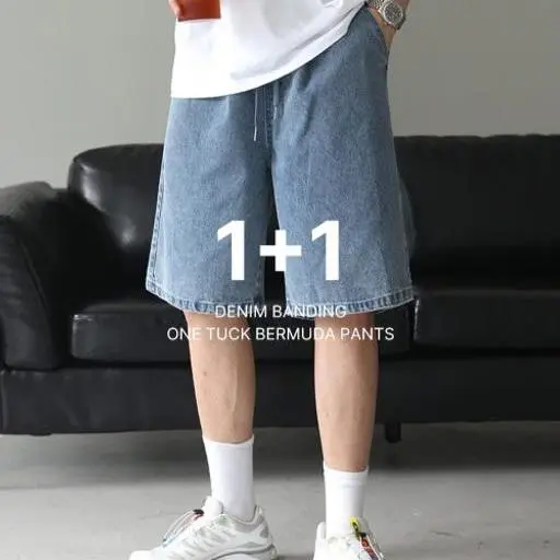 [1+1sale]히든 핀턱 데님 버뮤다 와이드 팬츠(3color)