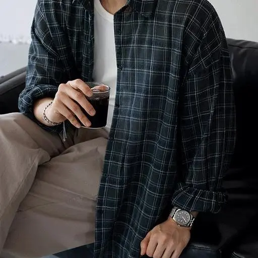 린넨 체크 오버핏 긴팔 체크 셔츠(4color)