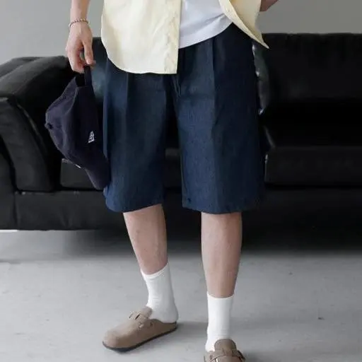 논페이드 데님 원턱 버뮤다 팬츠(2color)