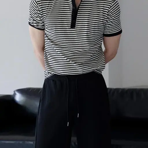 스트라이프 피그먼트 헨리넥 링거 티셔츠(2color)