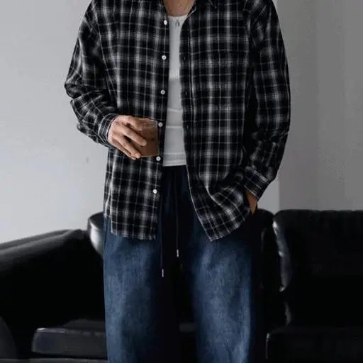 에센셜 데일리 오버핏 체크 셔츠