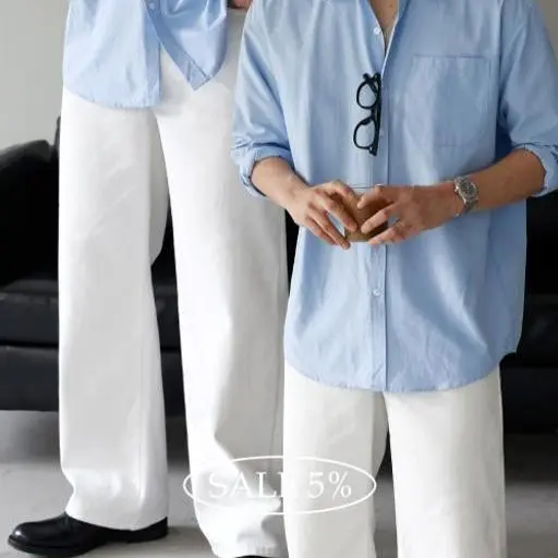 옥스퍼드 긴팔 셔츠+코튼 베이직 와이드 팬츠 코디