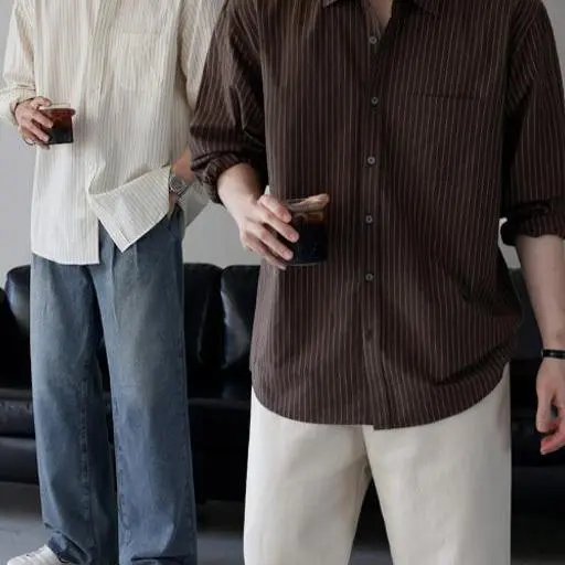 오버핏 스트라이프 리조트 바이오 긴팔 셔츠(3color)