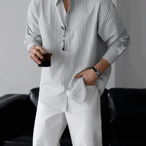 로니 스트라이프 오버핏 셔츠(3color)