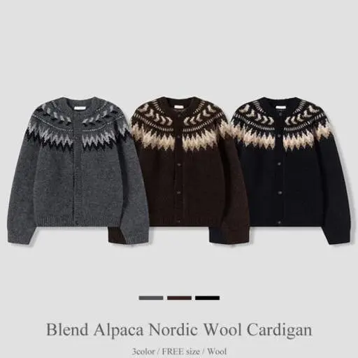블렌드 알파카 노르딕 울 라운드 니트가디건(3color)