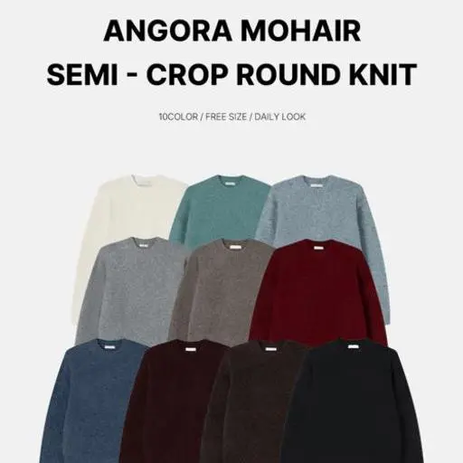 그라운드 헤비 앙고라 모헤어 세미 크롭 라운드 니트(10color)