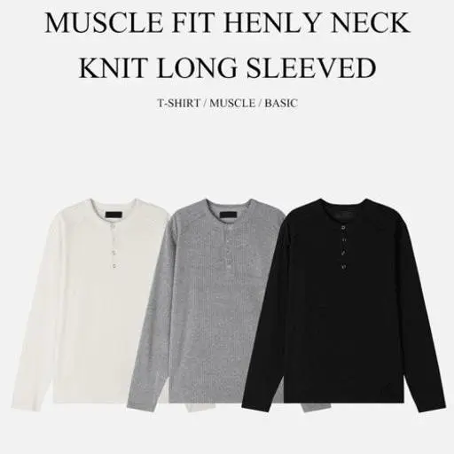 립 머슬핏 헨리넥 니트 긴팔(3color)