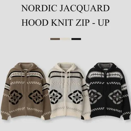 마가렛 노르딕 자가드 후드 니트 집업(3color)