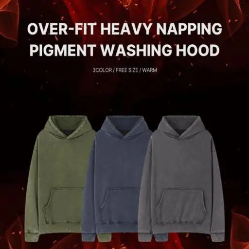 헤비 스탠드 오버핏 기모 피그 다잉 후드(3color)