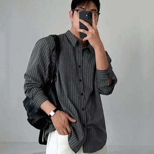 크리즈 코튼 스트라이프 오버핏 셔츠(4color)