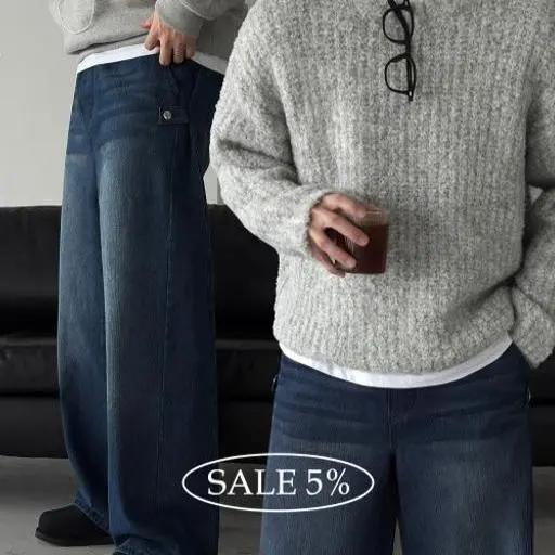 알파카 부클 하찌니트+코듀로이 스냅 데님 팬츠 코디