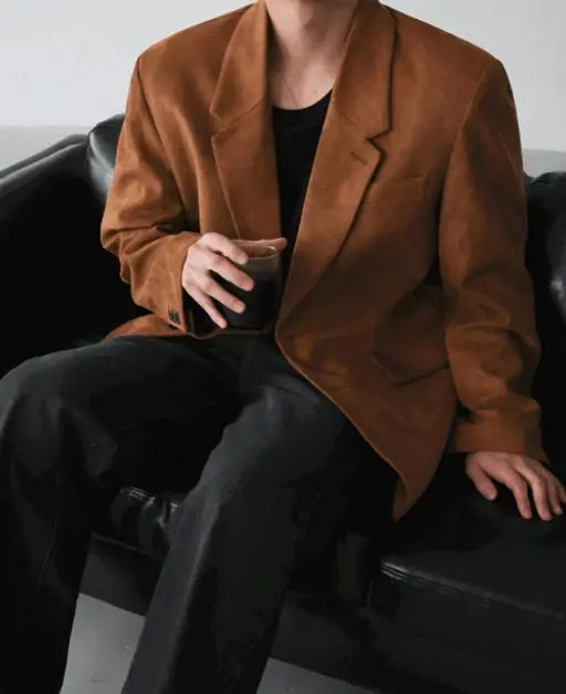 신세틱 오버핏 미니멀 스웨이드 블레이져 자켓(2color)