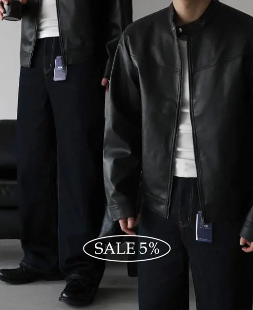 [SET]레더 바이커 자켓 + 논페이드 생지 데님 팬츠