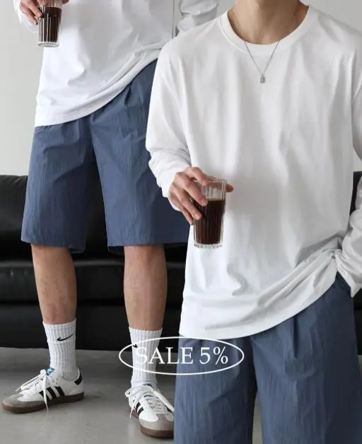 [SET]워싱 긴팔 티셔츠 + 쿨링 원턱 버뮤다 팬츠 코디