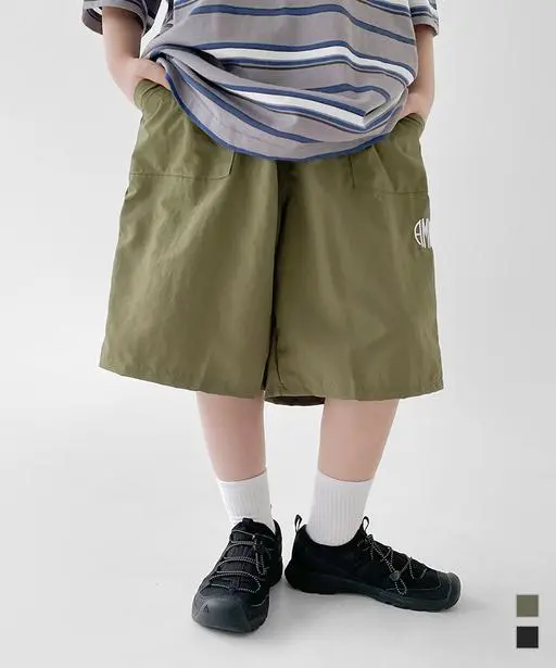 자수 심플 버뮤다 팬츠