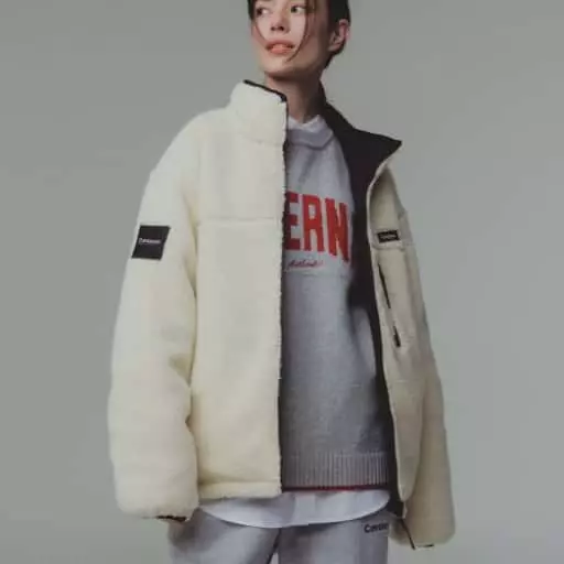 리버시블 쉐르파 집업 자켓 아이보리