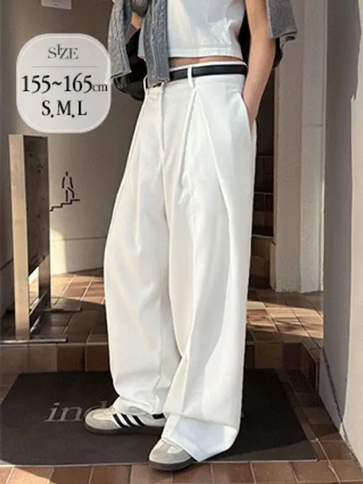 [오늘출발] 맞주름 포인트 와이드 슬랙스 (와이드팬츠,핀턱슬랙스,롱와이드,와이드핀턱,간절기,하객룩,출근룩)