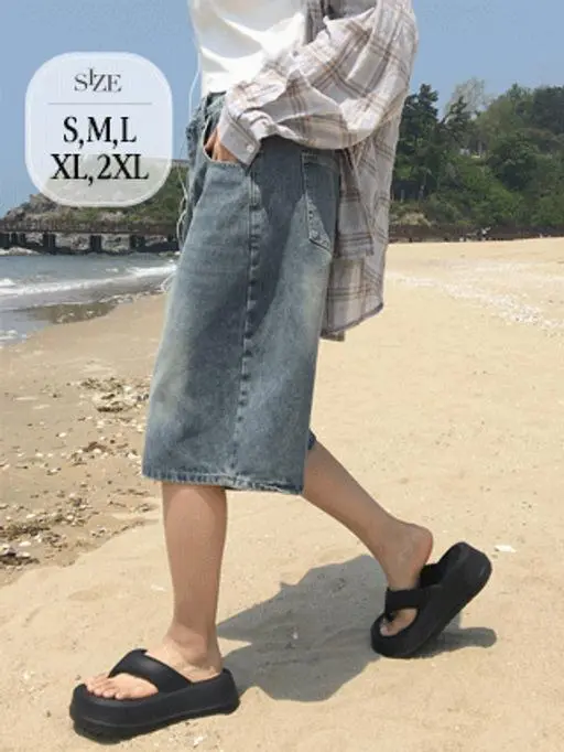 오늘출발 여름바지💙버뮤다팬츠 버뮤다 뒷밴딩 데님 팬츠 (5사이즈/청버뮤다/직잭팟)