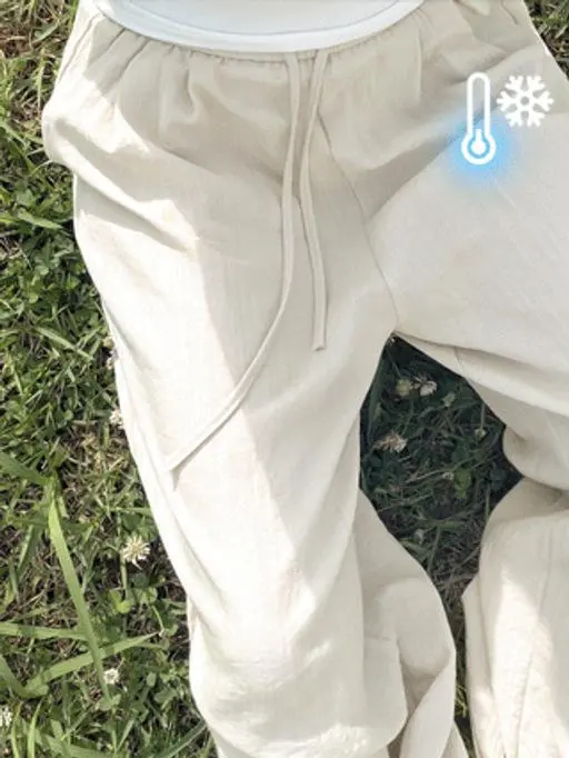 [오늘출발][여름바지💙린넨/나일론팬츠] 쿨찰랑 밴딩 와이드팬츠 (여름긴바지/린넨바지/트레이닝팬츠/와이드팬츠/핀턱/쿨링팬츠/시원한바지/가벼운바지/얇은바지/밴딩팬츠/휴가룩/공항룩)