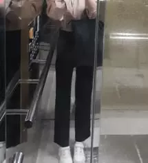 반하이 모찌슬랙스 색상은 블랙이고~ 155cm Xs사이즈 샀어요! 제 키는 158인데 딱 이쁘