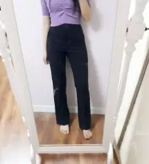 후기가 진짜 너무 좋아서 믿고 구매해봤어요! 이런 예쁜 핏의 검정 슬랙스가 필요했습니