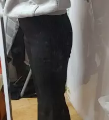 바지 길이 복숭아뼈 살짝 보이는 너무 예쁜길이고 처음 입었을땐 바지가 너무 작아서 엉