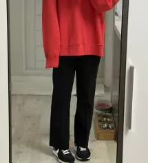 반하이모찌슬랙스 사이즈별 3벌 구입했는데 160/L사이즈. 정사이즈에서 기장을 5cm 짧게