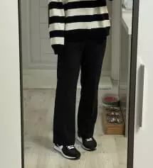 반하이모찌슬랙스 사이즈별 3벌 구입했는데 160/L사이즈. 정사이즈에서 기장을 5cm 짧게