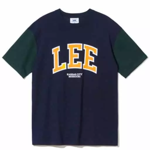 아치 로고 컬러 블록 티셔츠 네이비