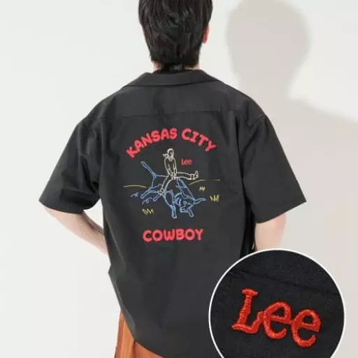 스몰 트위치로고 카우보이 오픈 카라 반팔 셔츠 블랙