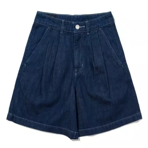 우먼스 데님 핀턱 쇼츠 인디고 다크