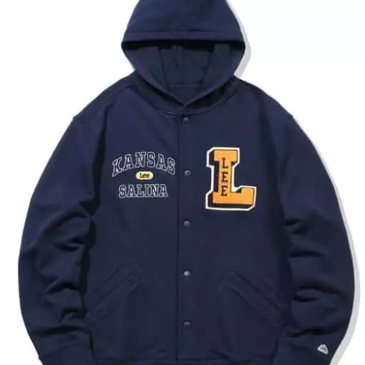 바시티 스웻 후드 자켓 네이비